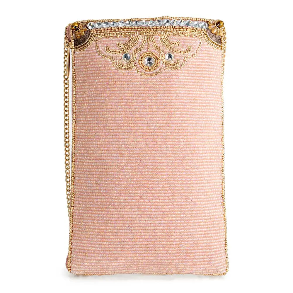 Crowned Jewel Beaded Pink and Gold Crown Crossbody Phone Bag Mary Frances
