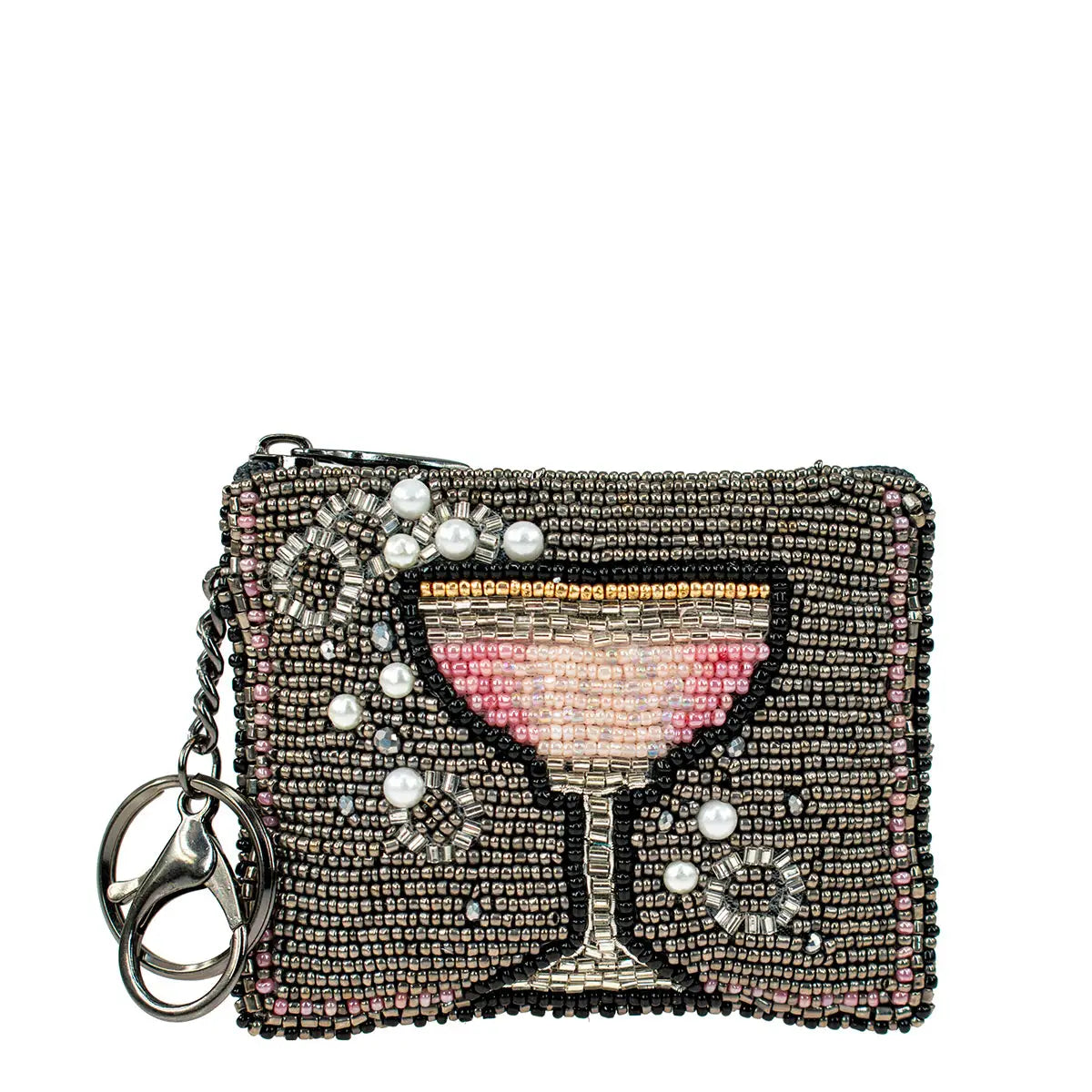 Pink Champagne Beaded Champagne Glass Coin Purse/Key Fob Mary Frances
