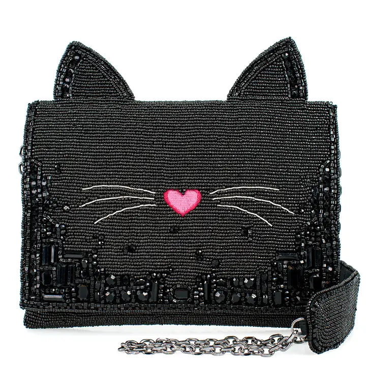 Mary Frances Beaded Black Cat Handbag – Whimsical Feline Crossbody Clutch