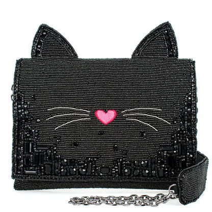 Mary Frances Beaded Black Cat Handbag – Whimsical Feline Crossbody Clutch