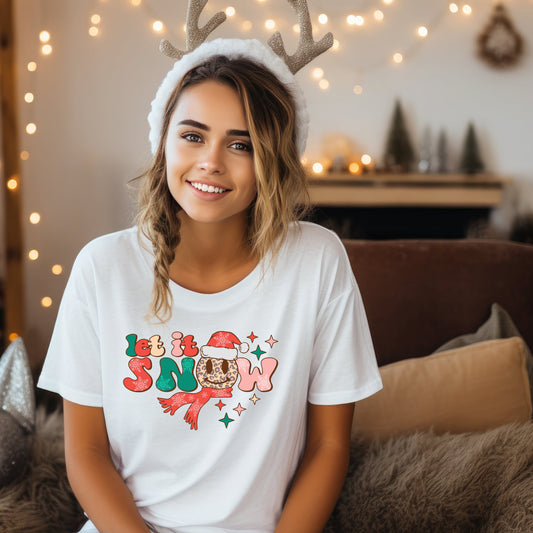 Retro Let It Snow Christmas Jersey Short Sleeve Tee Bella + Canvas 3001 T-Shirt
