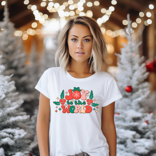 Joy To The World Christmas Jersey Short Sleeve Tee Bella + Canvas 3001 T-Shirt