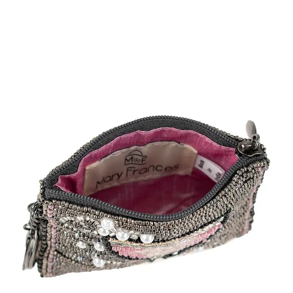 Pink Champagne Beaded Champagne Glass Coin Purse/Key Fob Mary Frances