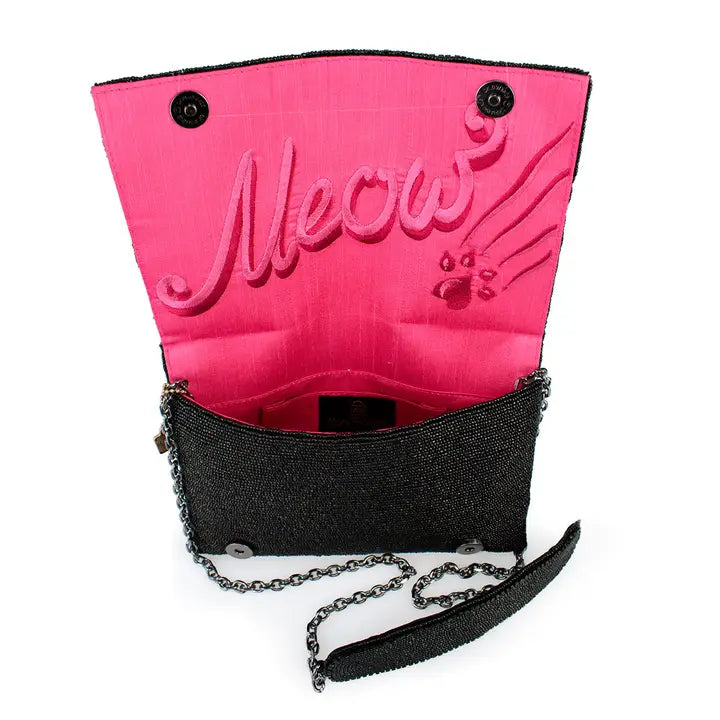 Mary Frances Beaded Black Cat Handbag – Whimsical Feline Crossbody Clutch