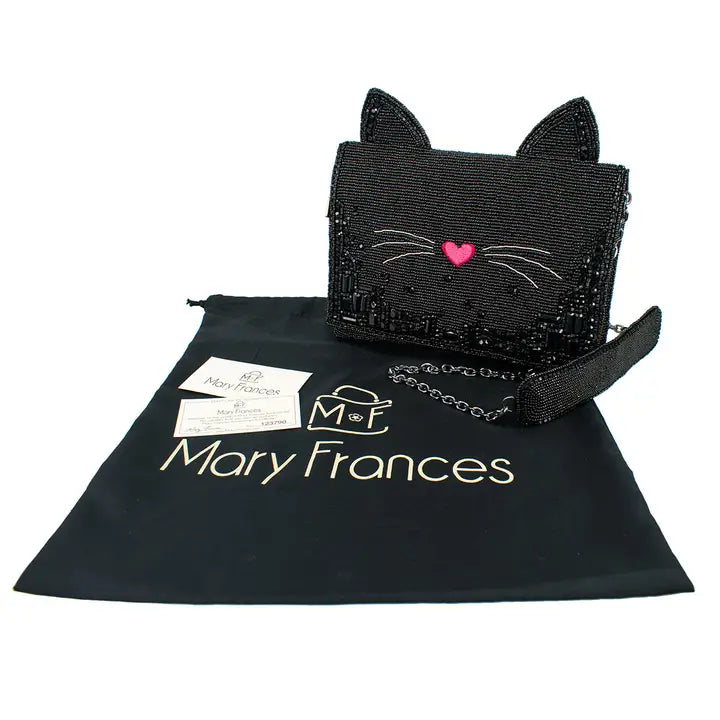Mary Frances Beaded Black Cat Handbag – Whimsical Feline Crossbody Clutch