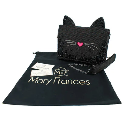 Mary Frances Beaded Black Cat Handbag – Whimsical Feline Crossbody Clutch