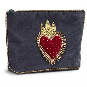 Large Velvet Pouch with 3D Beaded Design