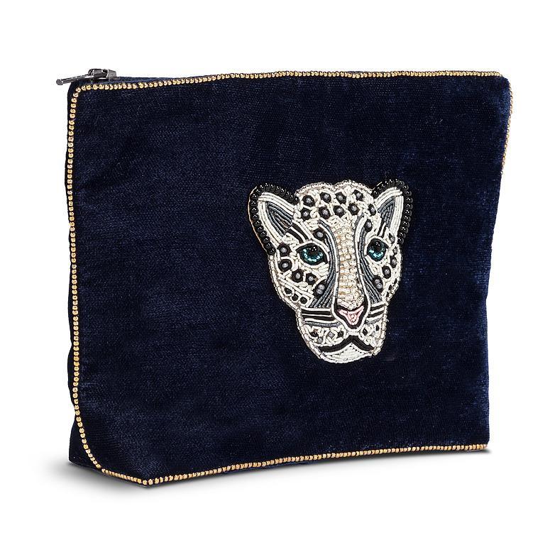 Large Velvet Pouch with 3D Beaded Design