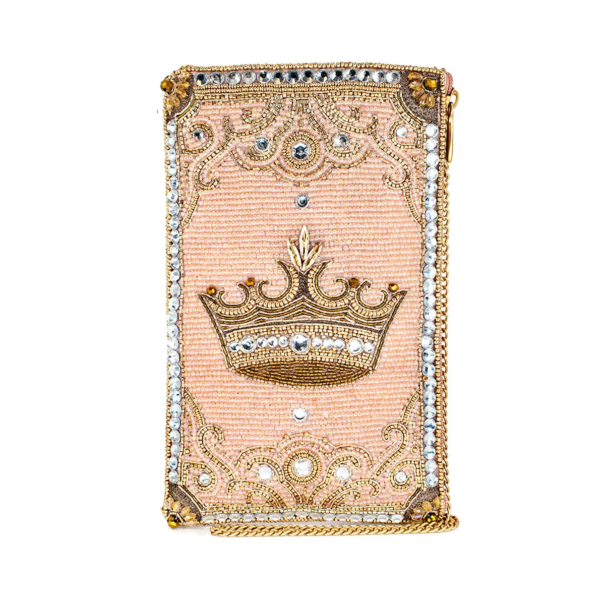 Crowned Jewel Beaded Pink and Gold Crown Crossbody Phone Bag Mary Frances