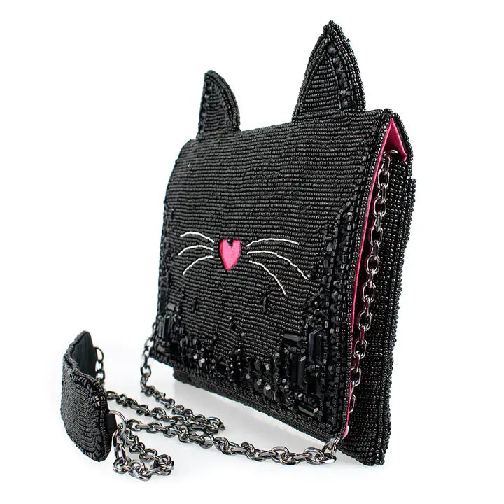 Mary Frances Beaded Black Cat Handbag – Whimsical Feline Crossbody Clutch