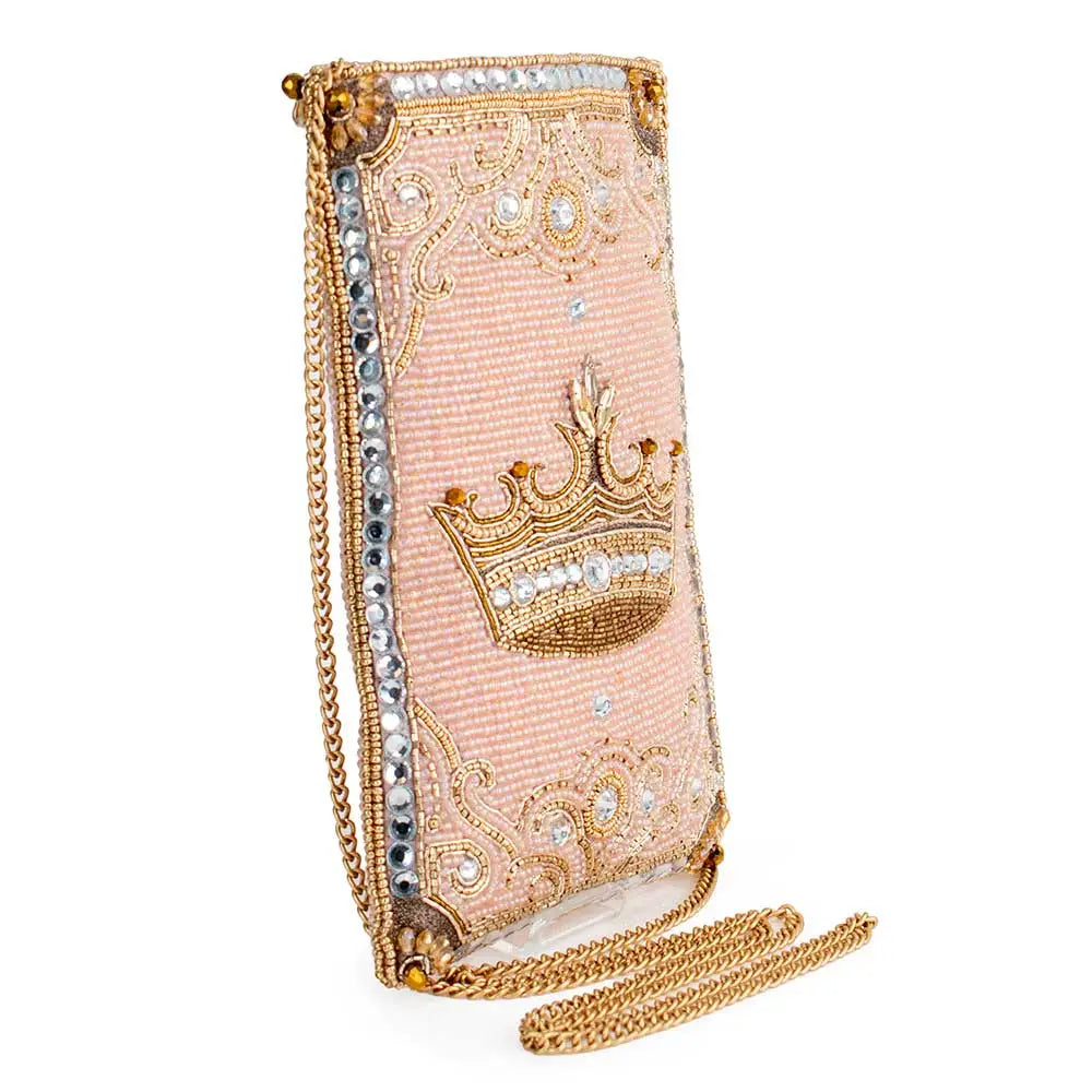 Crowned Jewel Beaded Pink and Gold Crown Crossbody Phone Bag Mary Frances