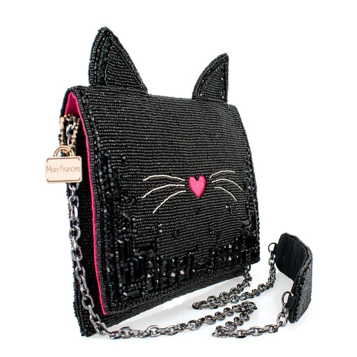 Mary Frances Beaded Black Cat Handbag – Whimsical Feline Crossbody Clutch