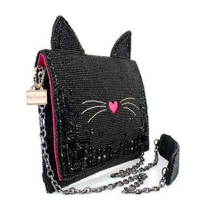 Mary Frances Beaded Black Cat Handbag – Whimsical Feline Crossbody Clutch