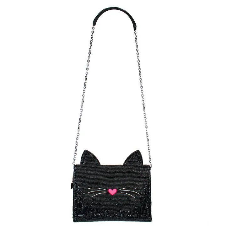 Mary Frances Beaded Black Cat Handbag – Whimsical Feline Crossbody Clutch