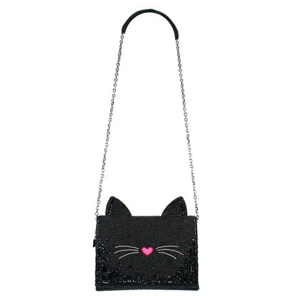 Mary Frances Beaded Black Cat Handbag – Whimsical Feline Crossbody Clutch