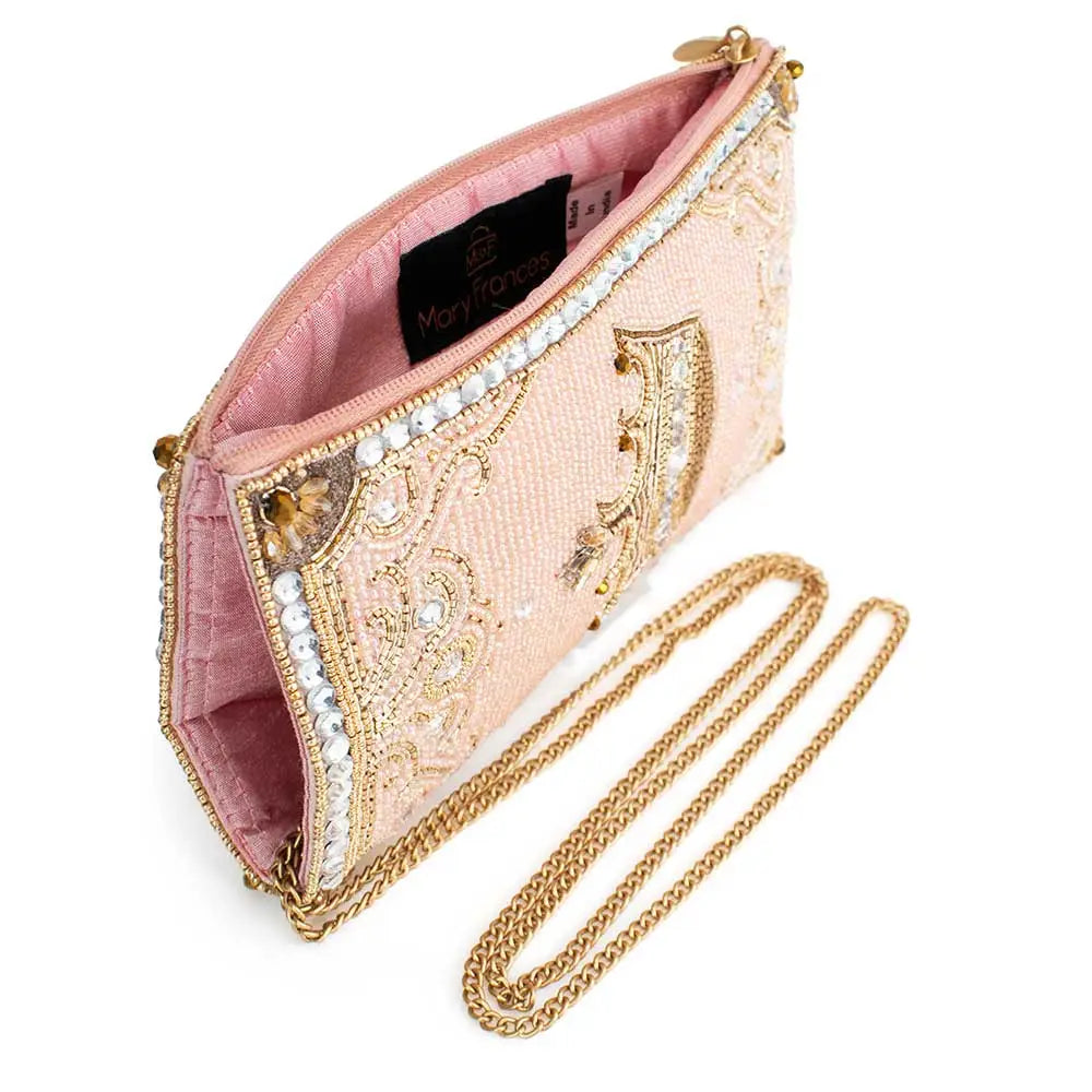 Crowned Jewel Beaded Pink and Gold Crown Crossbody Phone Bag Mary Frances