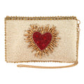 Mary Frances Heart Burst Beaded Red Heart with Ivory Crossbody Phone Bag