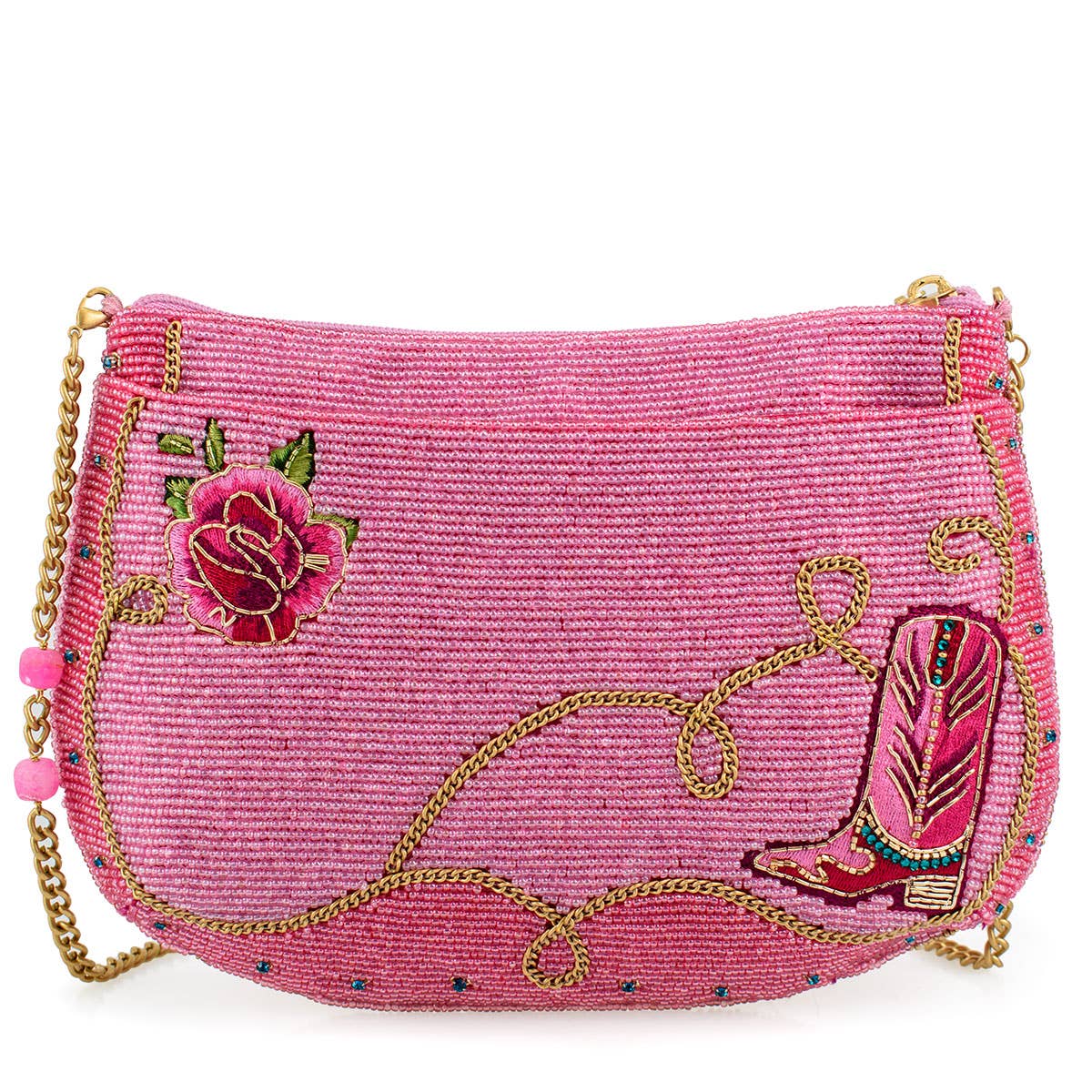 Rodeo Drive Pink Western Themed Beaded Crossbody Handbag Mary Frances