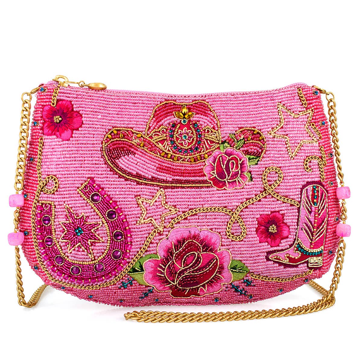 Rodeo Drive Pink Western Themed Beaded Crossbody Handbag Mary Frances