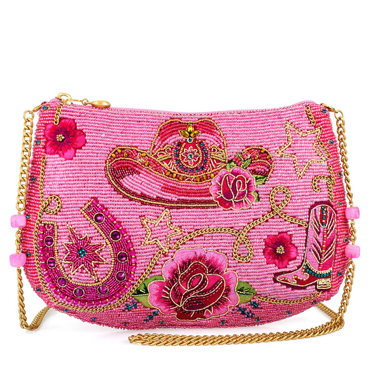 Rodeo Drive Pink Western Themed Beaded Crossbody Handbag Mary Frances
