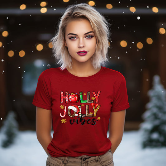 Holly Jolly Vibe Christmas Jersey Short Sleeve Bella + Canvas 3001 Tee