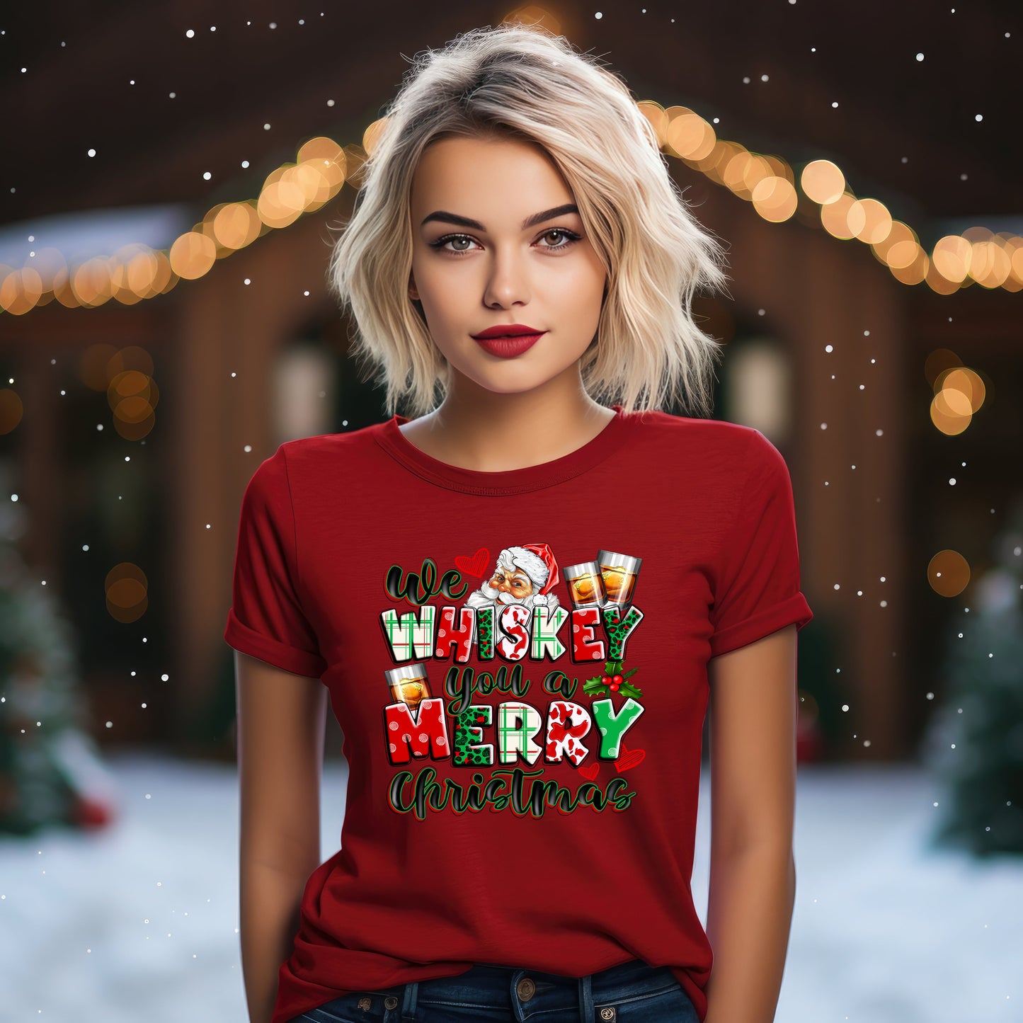 We Whiskey You A Merry Christmas Jersey Short Sleeve Bella + Canvas 3001 Tee