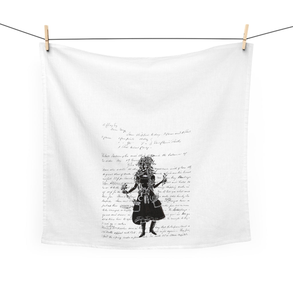 Garden Witch with Vintage Writing Tea Towel