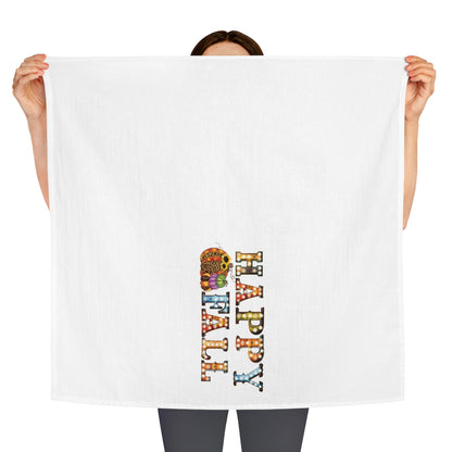 Happy Fall Marquee Tea Towel with Pumpkins