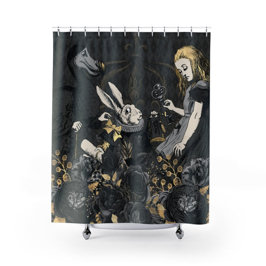 Black & Gold Alice In Wonderland Shower Curtain