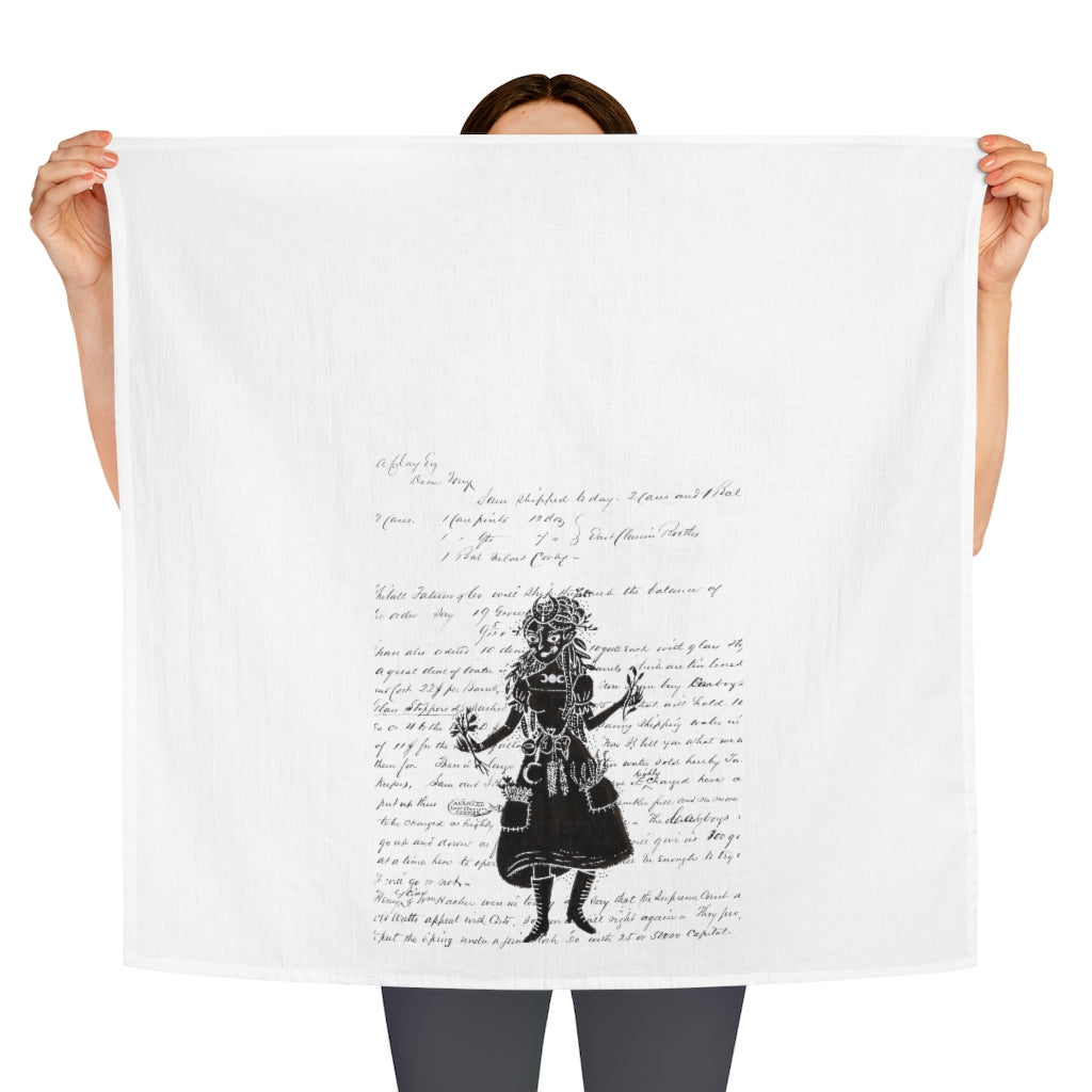 Garden Witch with Vintage Writing Tea Towel