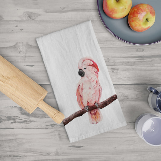 Tropical Pink Bird Tea Towel