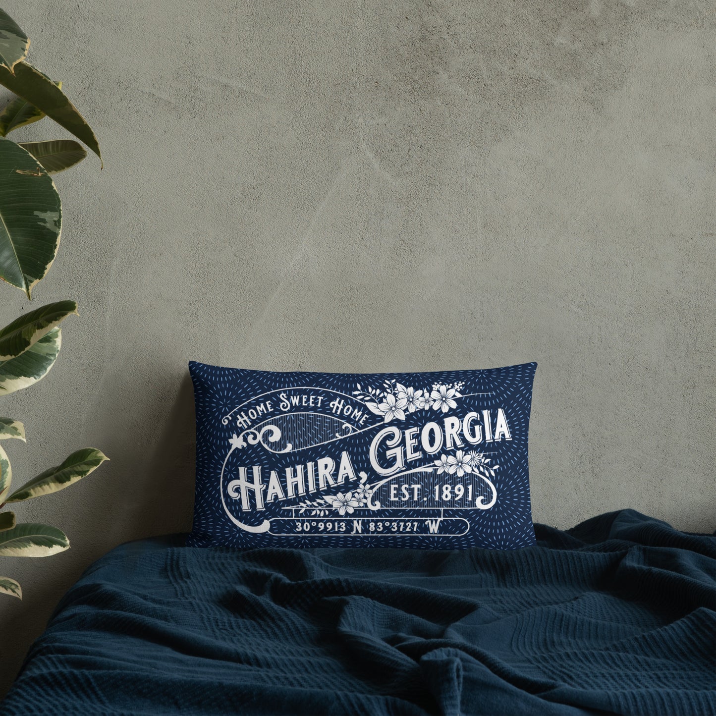 Hahira GA Navy Blue Print Premium Throw Pillow