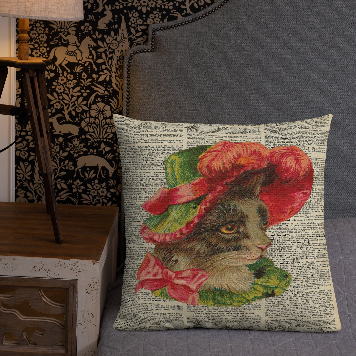 Vintage Cat with the Hat Premium Throw Pillow