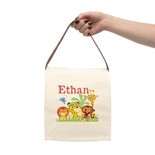 Simple All Natural Zoo Animals Personalized Canvas Lunch Bag
