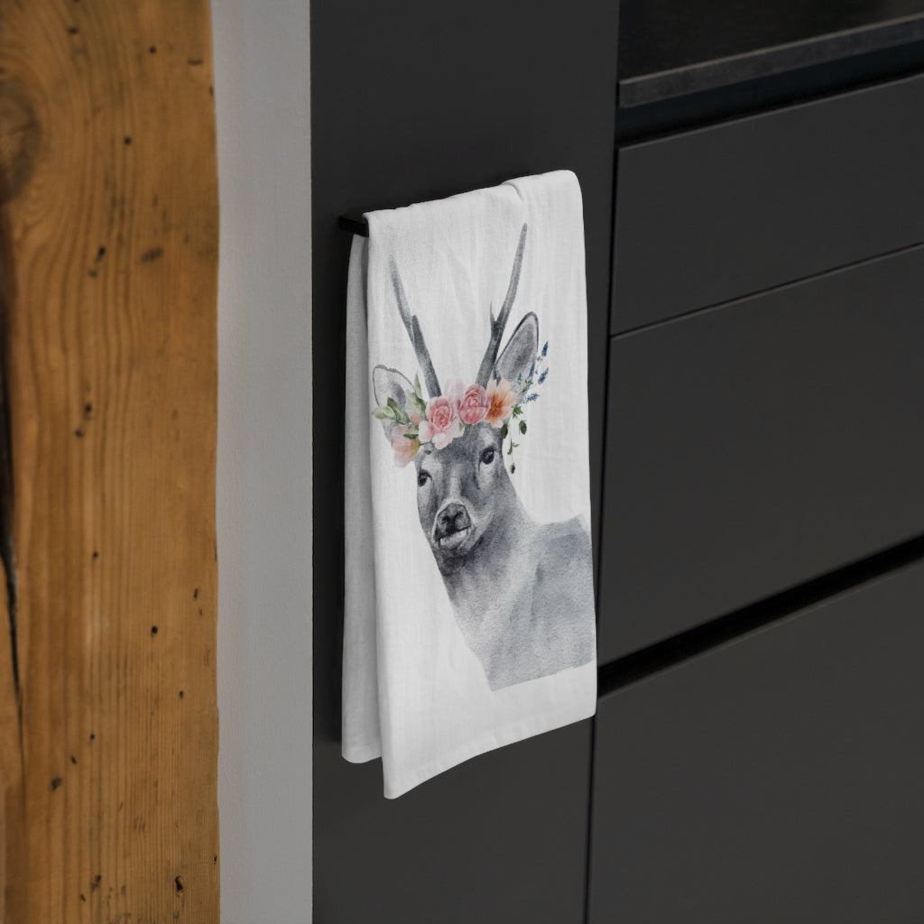 Floral Deer Head Tea Towel