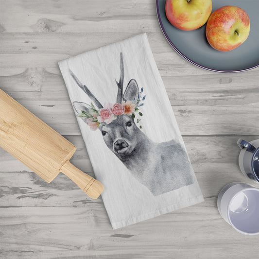 Floral Deer Head Tea Towel