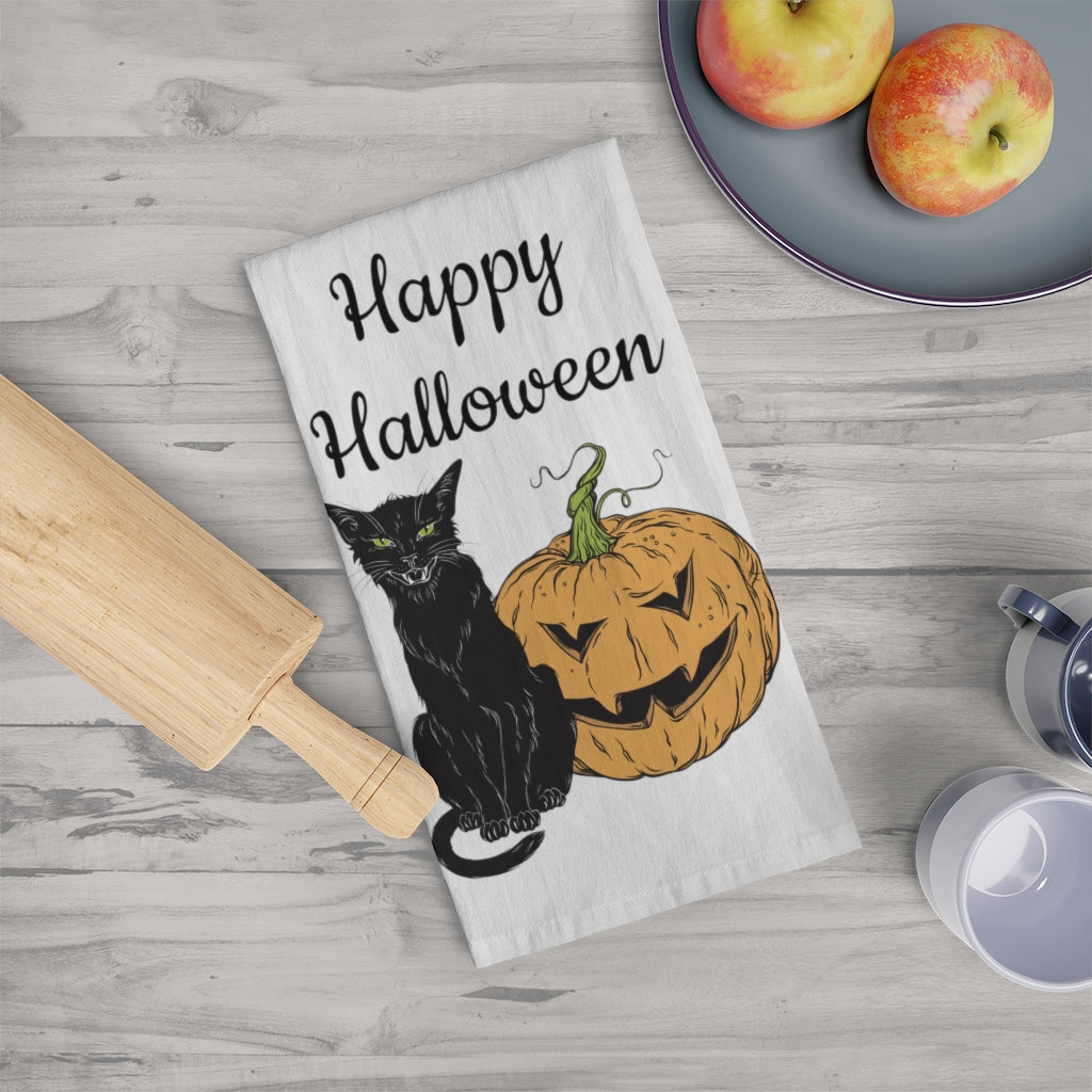 Black Cat Halloween Tea Towel