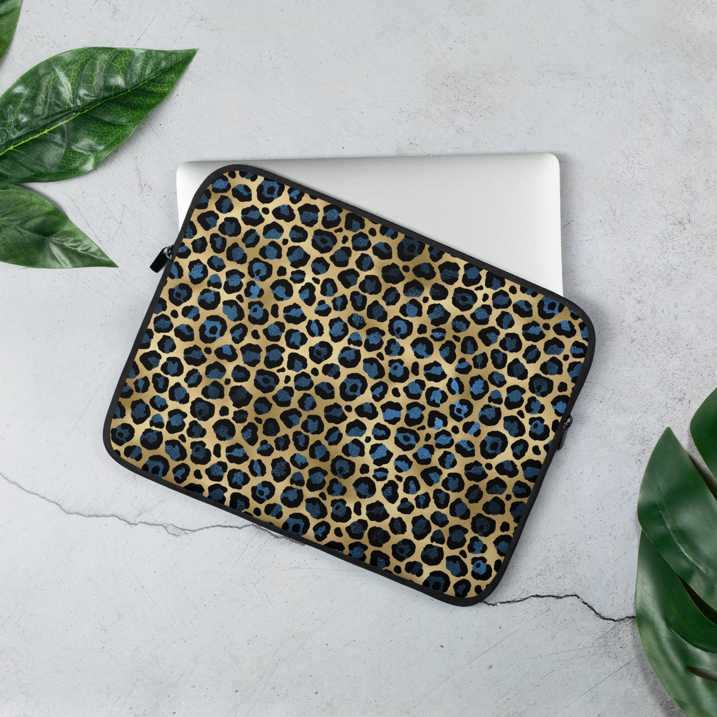 Blue & Gold Leopard Print Laptop Sleeve
