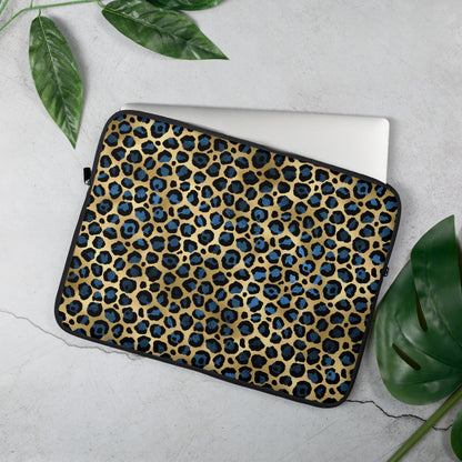 Blue & Gold Leopard Print Laptop Sleeve